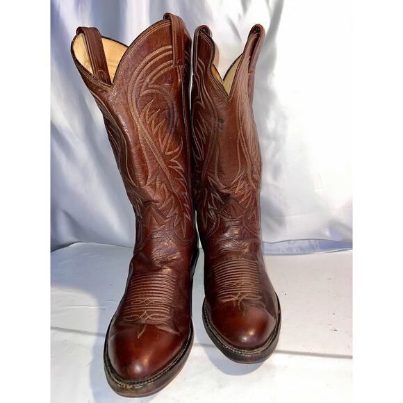 TONY LAMA GOLD LABEL COWBOY WESTERN LEATHER MENS BOOTS BROWN SIZE 9 B - Picture 2 of 10